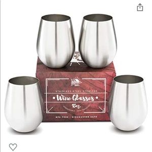 Eight (8) stainless steel whine glasses